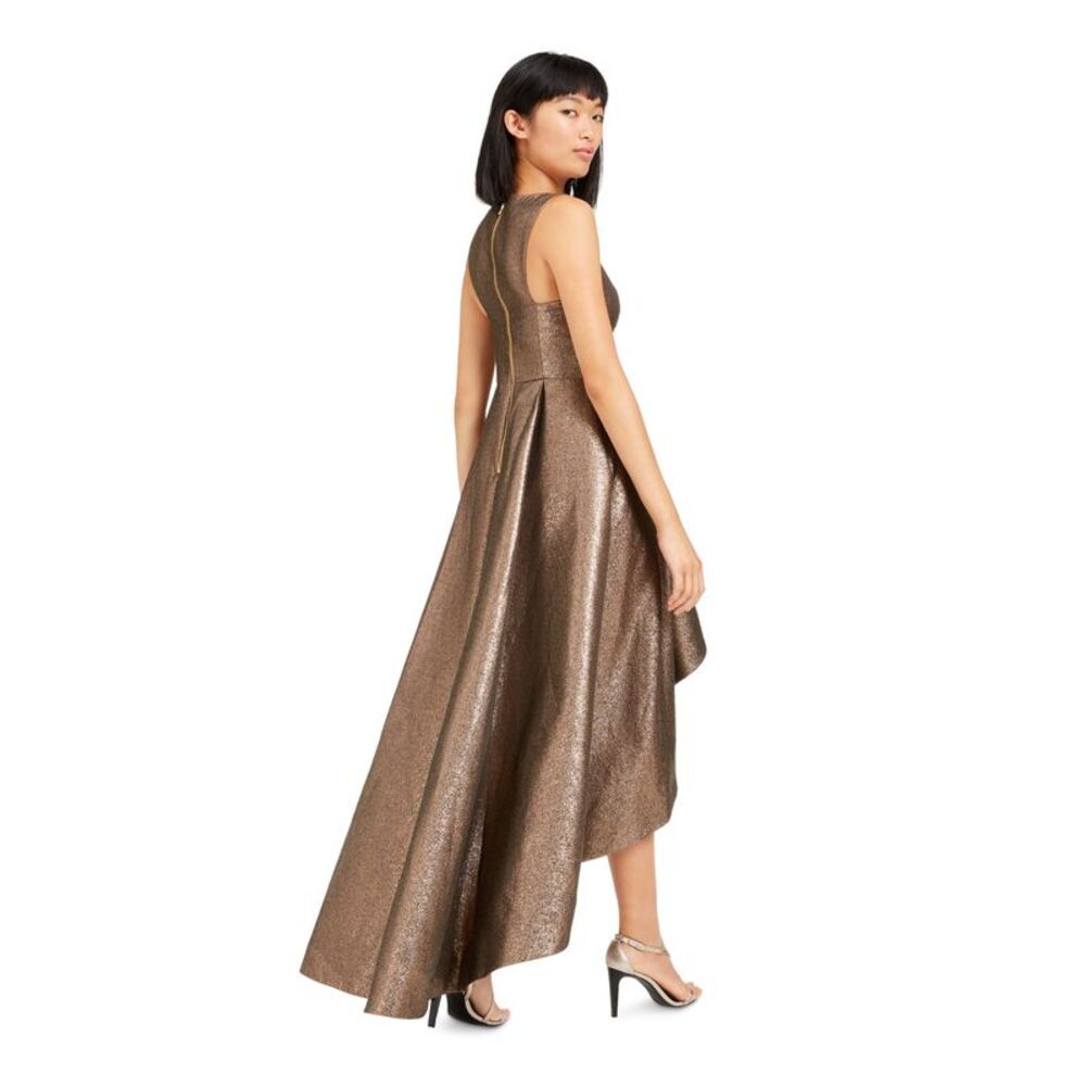 CALVIN KLEIN Womens Brown Sleeveless V Neck Formal Hi-Lo Dress 14 - Picture 2 of 4